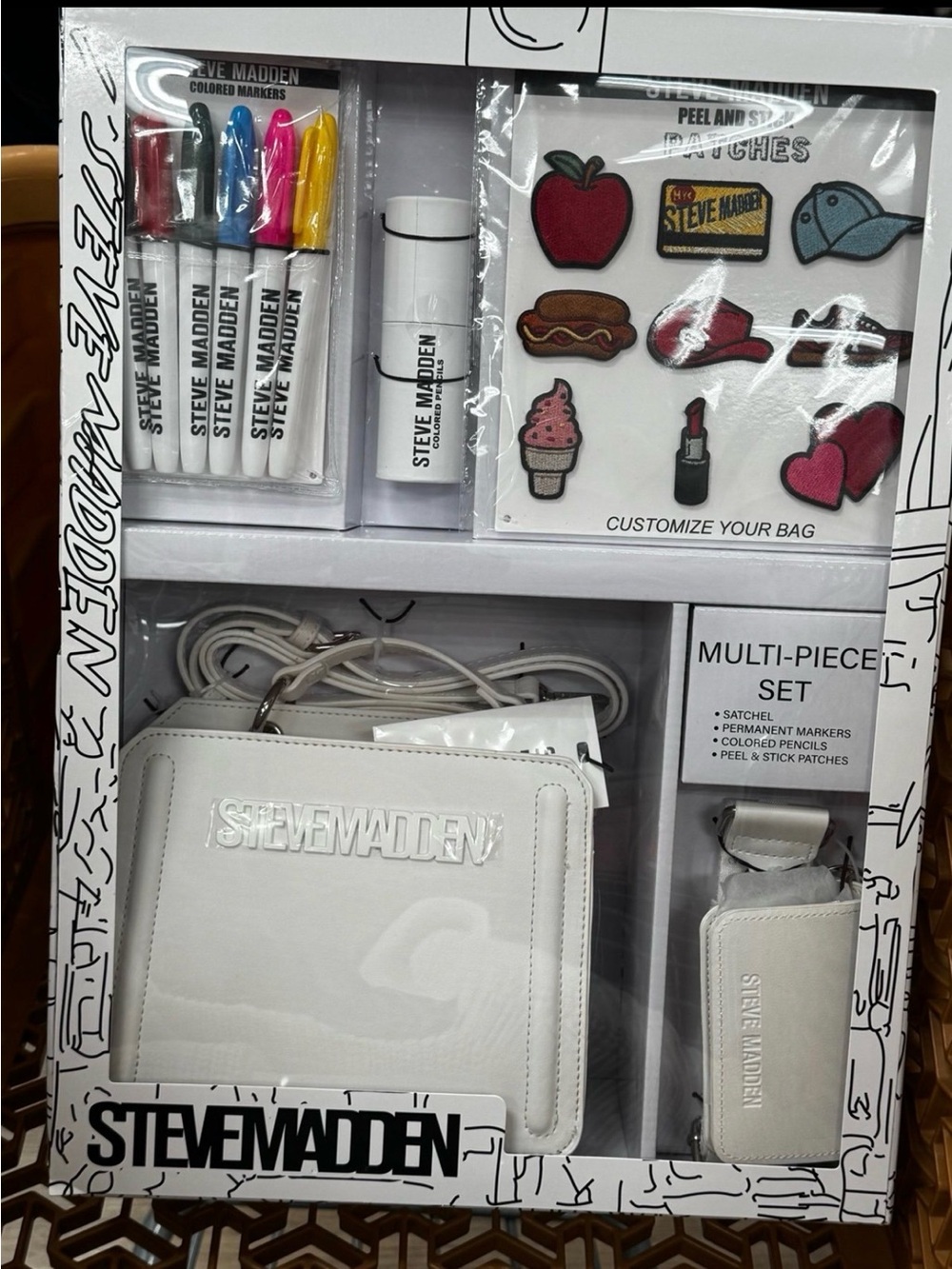 Steve Madden White Satchel & Customization Kit with Colorful Markers